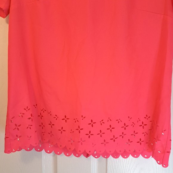 J. Crew Bright Pink Laser Cutout Short Sleeved Top with Keyhole Size XS - Picture 4 of 5